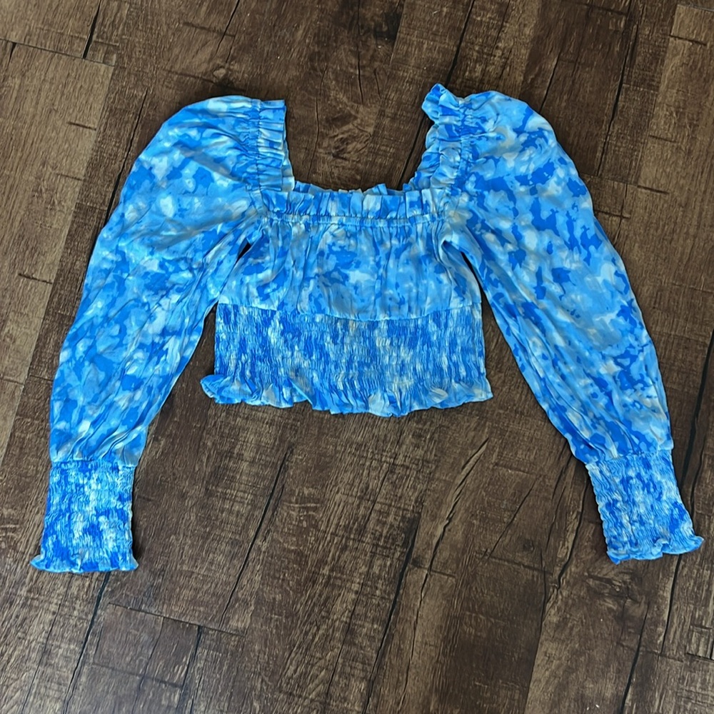 Faithfull the Brand willow roos tie dye blue crop top sweetheart neckline bodice - Picture 9 of 10
